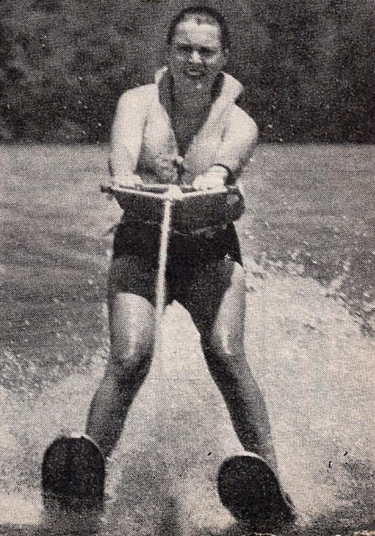 Virginia Kraft water skis behind a boat in the Tennessee Valley.