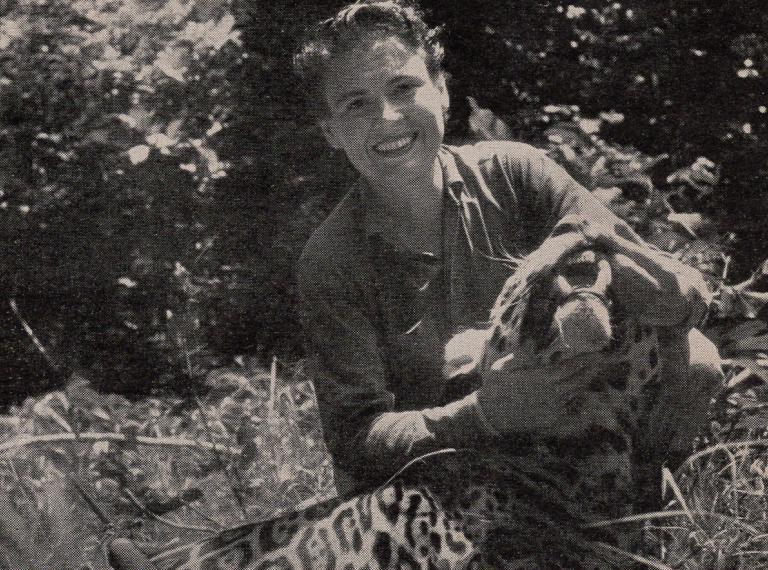 Virgina Kraft shows off a jaguar after a long hunt in the jungle of Matto Grasso, Brazil, 1965.